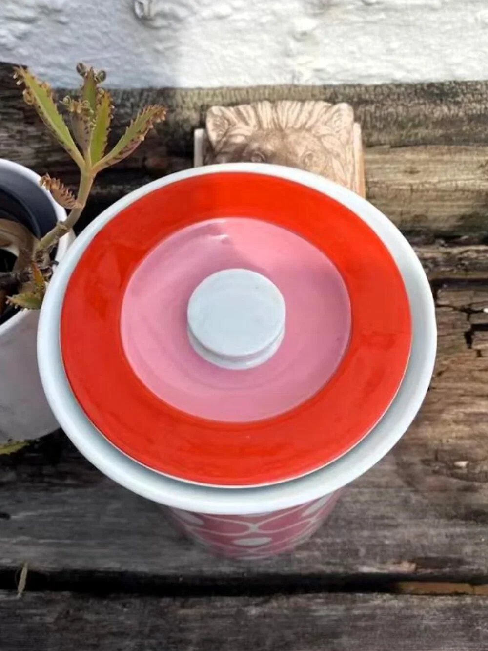 Jonathan Adler Happy Chic Ceramic Canister Pink Orange Retro Geometric WITH LID